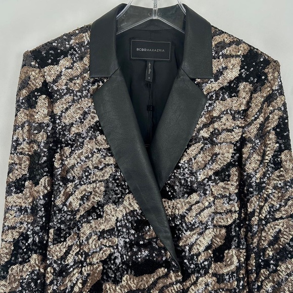 BCBG Maxazria NWOT Sequin Leopard Print Statement Faux Leather Blazer - Picture 3 of 4